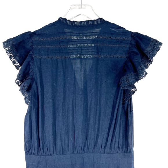 VERONICA BEARD Satori Ink Blue Sheer Layered Lace Short Sleeve Maxi Dress Size 6 - Picture 10 of 11